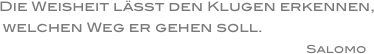 Die Weisheit lässt den Klugen erkennen,
 welchen Weg er gehen soll.
                                                                               Salomo 